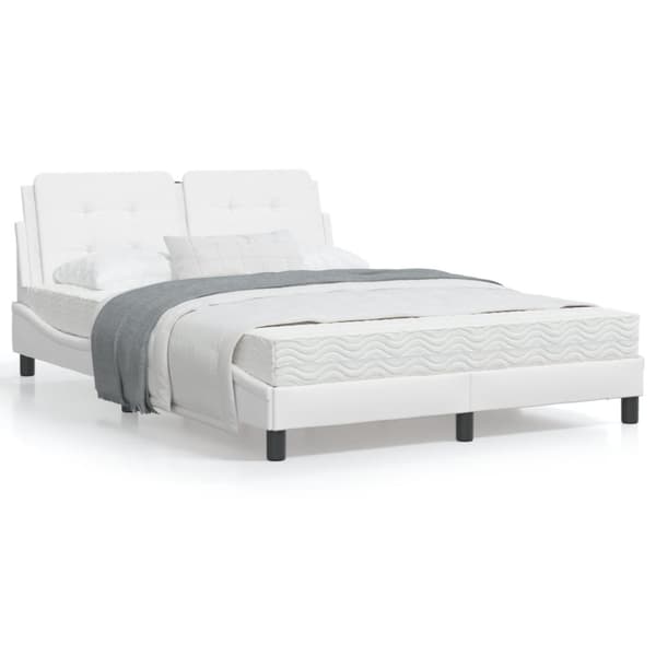 Bed Frame with LED without Mattress "Zadar" White 140x190 cm
