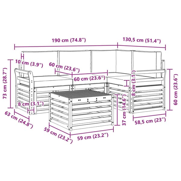 Utomhussoffset 5 pcs Vit och ljusgrå 59 x 59 x 37 cm Polyester