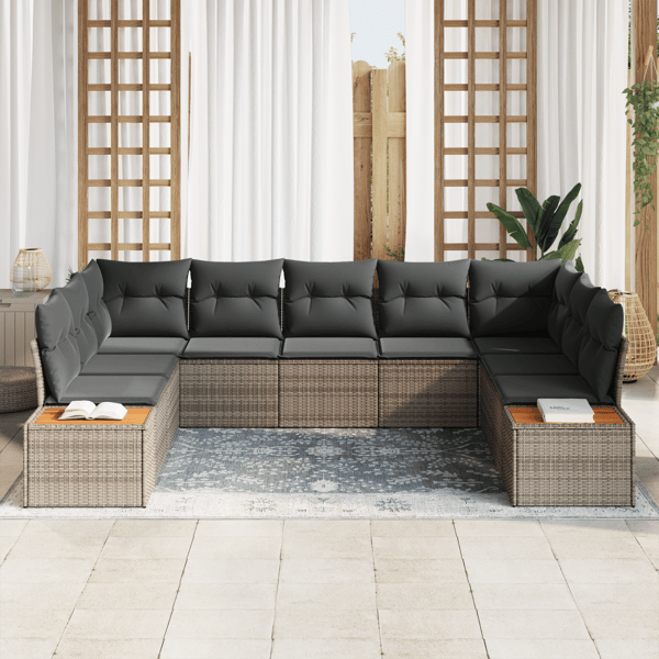 Trädgårdsoffset med kudde med lagring 5 pcs Grå Polyrattan