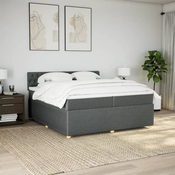 Ramsäng med madrass mörkgrå 200x200 cm tyg