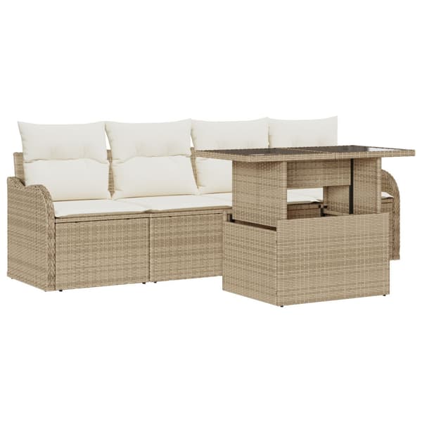 Trädgårdsoffset 5 st 4-Antal sittplatser Beige Poly Rattan