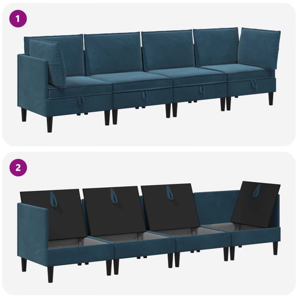 Möbelset för vardagsrummet med kudde 4 pcs Blå Sammet