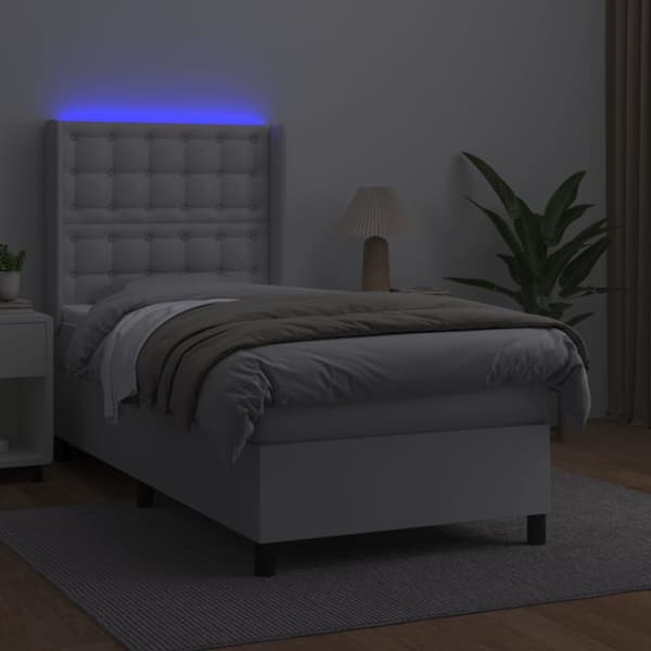 Ramsäng med madrass & LED vit 80x200 cm konstläder
