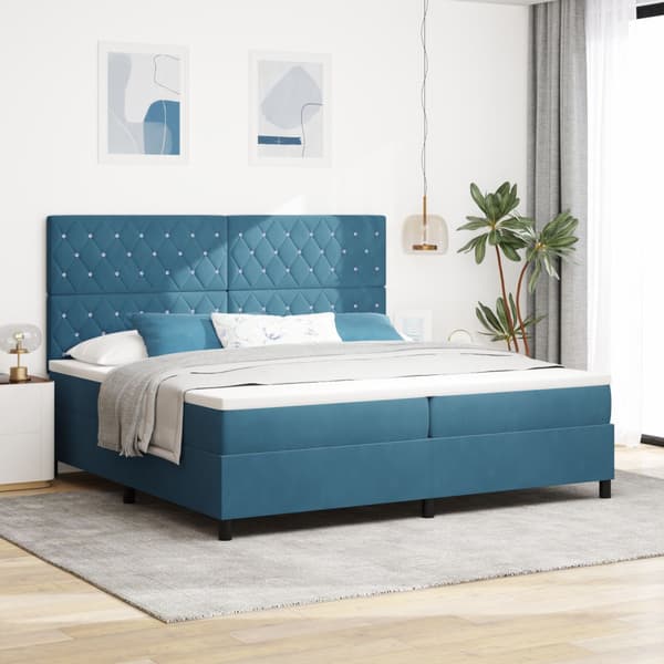 Bäddfjäder med madrass Mörkblå 200 x 200 cm Sammet