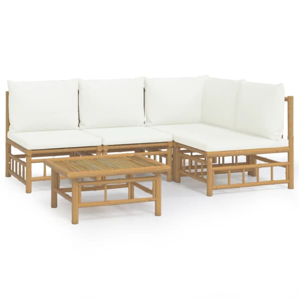 Loungegrupp 5 delar gräddvita dynor bambu