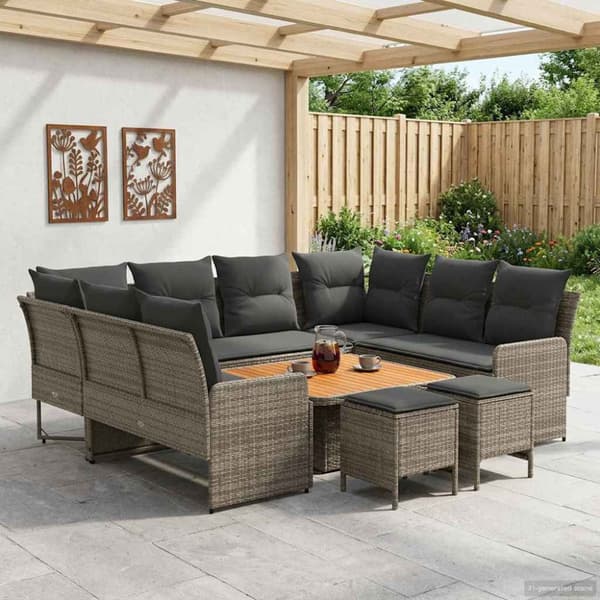 Möbelset med kudde 8 pcs Grå och mörkgrå PE Rattan