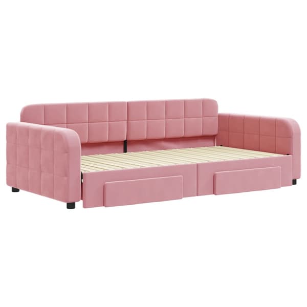 Dagbädd utdragbar med lådor rosa 100x200 cm sammet