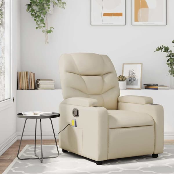 Massagefåtölj krämfärgad konstläder