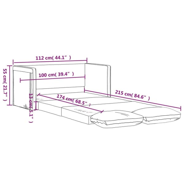 Golvbäddsoffa 2-i-1 gräddvit 112x174x55 cm konstläder
