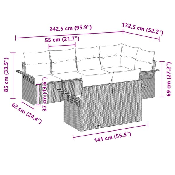 Trädgårdsoffset med kudde 7 pcs Grå konstrotting