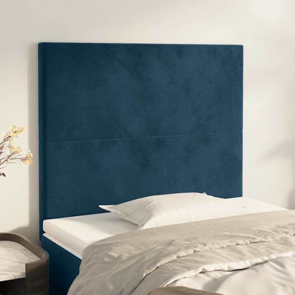 Sänggavel mörkblå 100x5x118/128 cm sammet