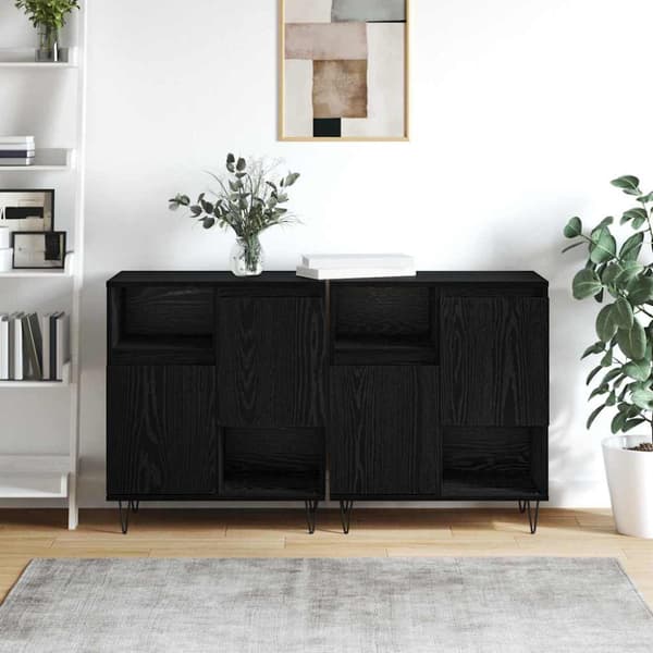 Sideboard 2 pcs Svart Ek 60 x 35 x 70 cm
