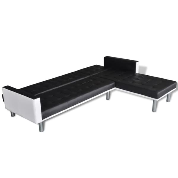 L-formad bäddsoffa konstläder svart