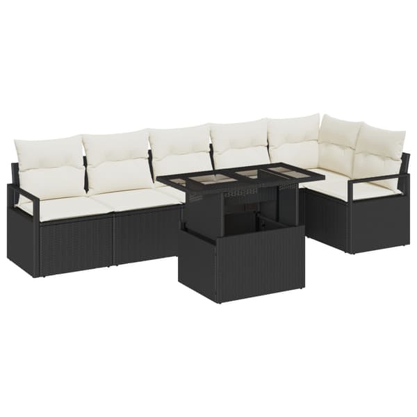 Trädgårdsoffset med kudde 7 pcs Svart Poly rattan