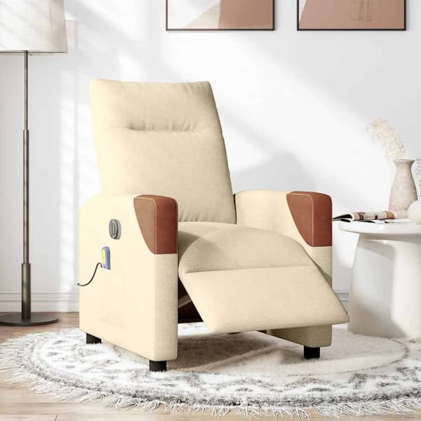 Elektrisk massagefåtölj gräddvit tyg