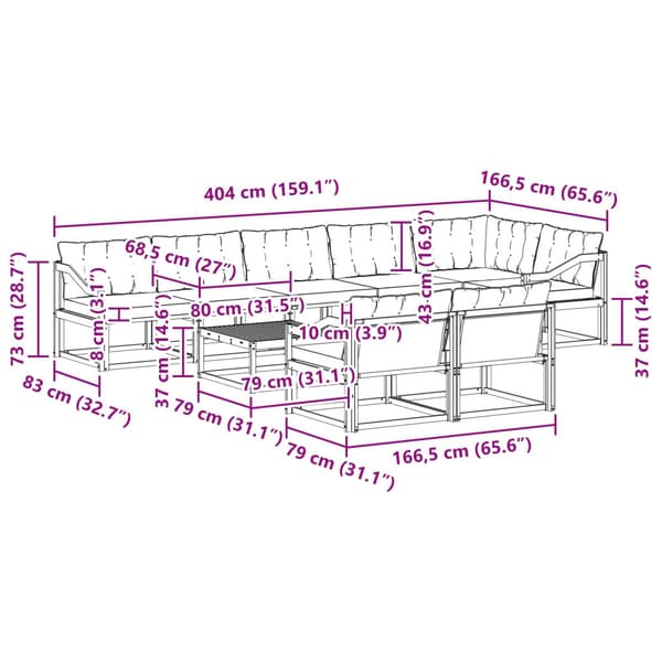 Utomhussoffset 9 pcs Vit och svart 79 x 79 x 37 cm