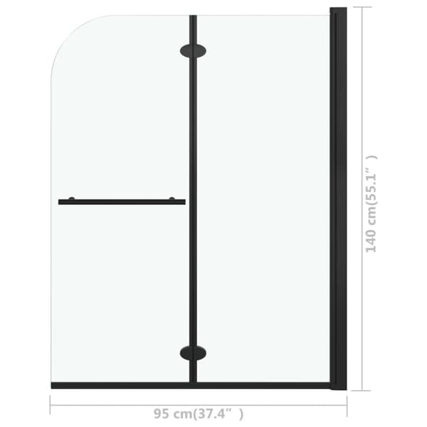 Duschvägg fällbar 2 paneler ESG 95x140 cm svart