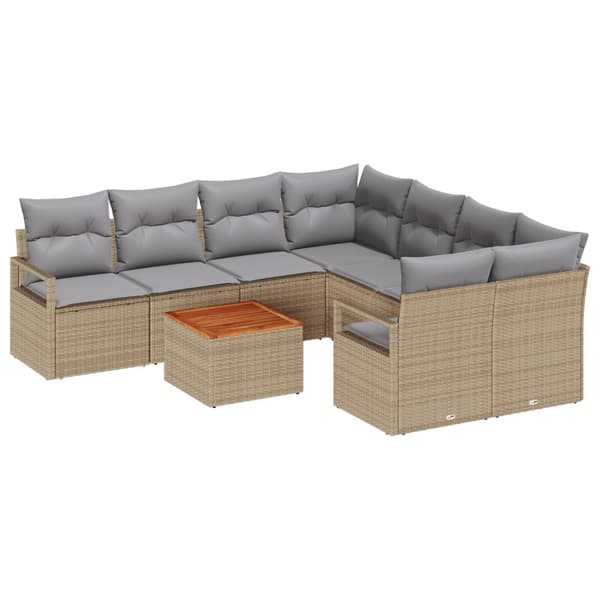 Trädgårdsoffset med kudde 9 pcs Beige konstrotting