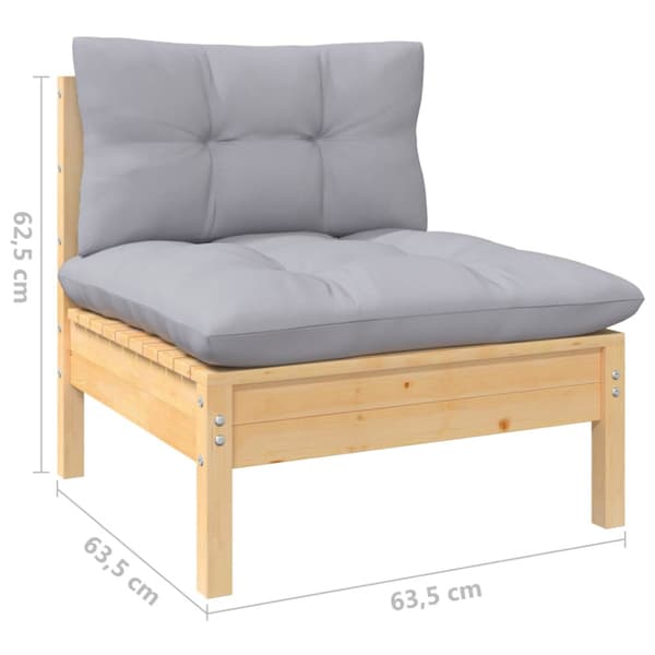 Loungegrupp med grå dynor 6 delar massiv furu