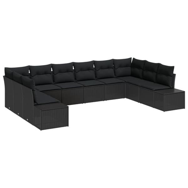 Trädgårdsoffset med kudde 10 pcs Svart Polyrattan