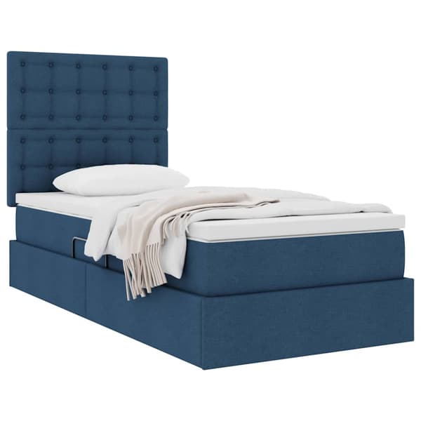 Förvaringssäng med madrass Blå 90 x 190 cm Polyester