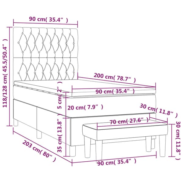Ramsäng med madrass mörkgrå 90x200 cm sammet