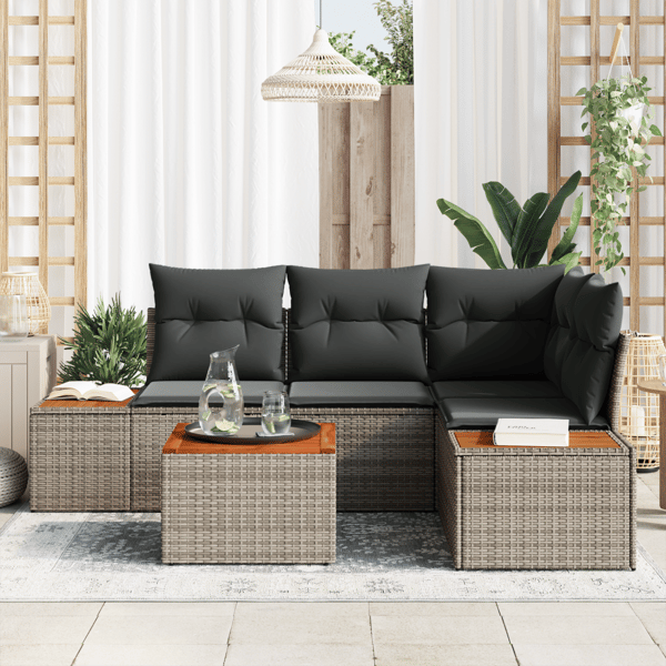 Trädgårdsoffset med kudde med lagring 4 pcs Grå Polyrattan