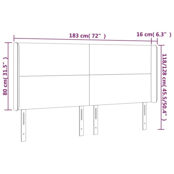 Sänggavel LED mörkgrå 183x16x118/128 cm sammet