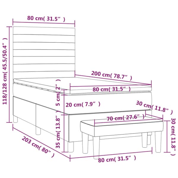Ramsäng med madrass ljusgrå 80x200 cm sammet