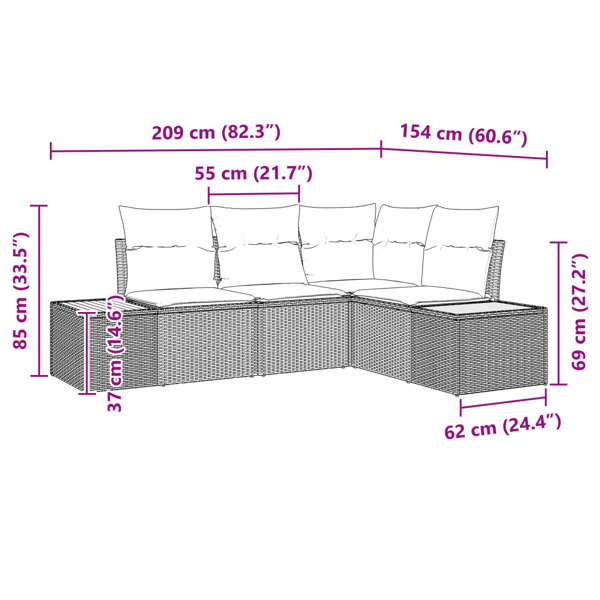 Trädgårdsoffset med kudde 5 pcs Svart Poly rattan