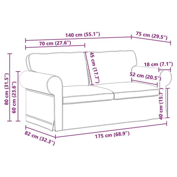 Soffa Ljusgrå 175 x 82 x 80 cm tyg
