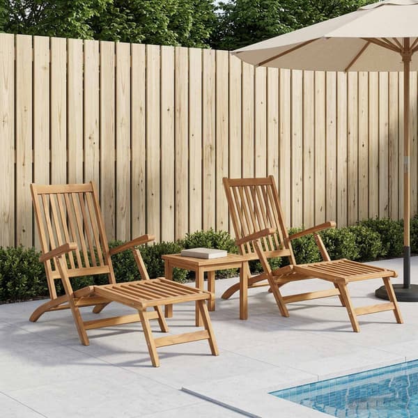 Fällbar Däck Stol 2 pcs Naturlig Massivt teakträ