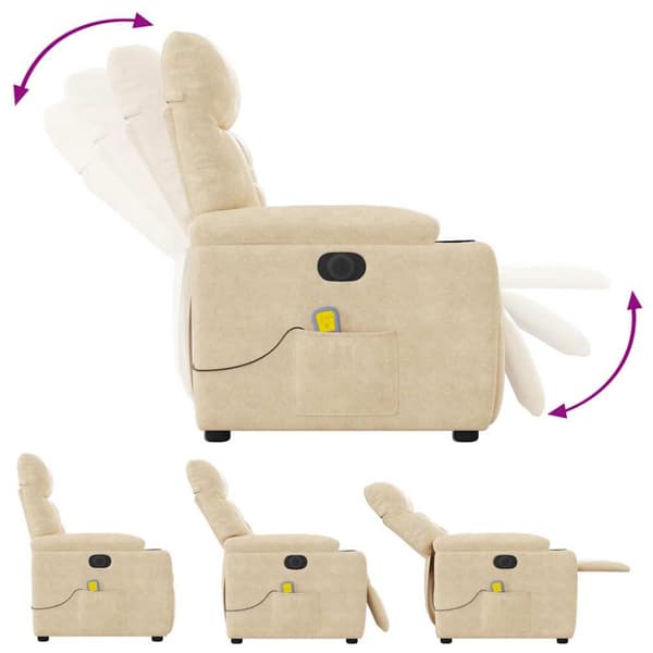 Elektrisk massagefåtölj gräddvit mikrofibertyg
