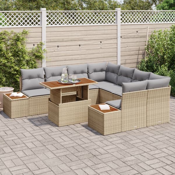 Trädgårdsmöbelset med kudde 9 pcs Beige och Grå