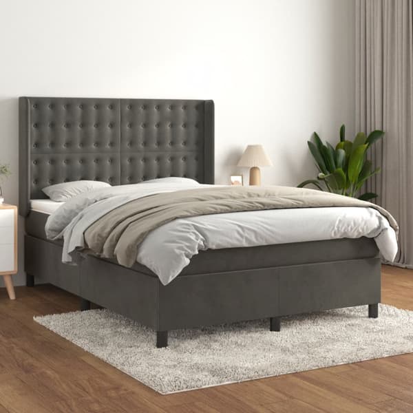 Ramsäng med madrass mörkgrå 140x200 cm sammet