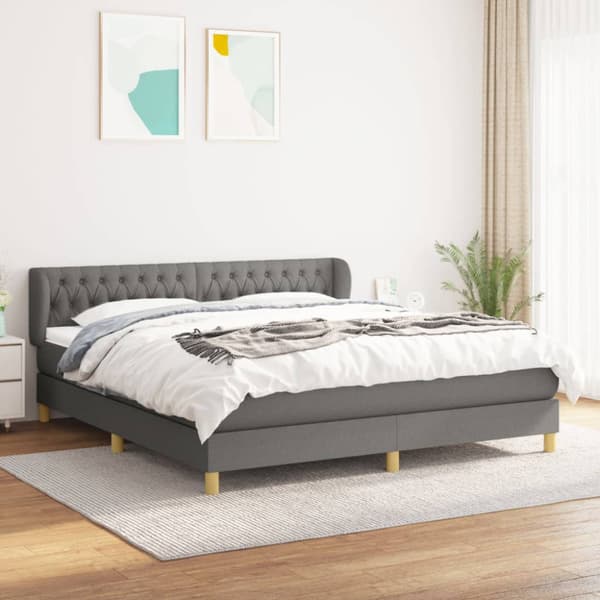 Ramsäng med madrass mörkgrå 180x200 cm tyg