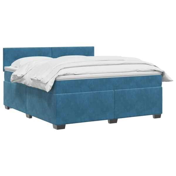 Boxspring säng med madrass och LED Blå 160 x 200 cm Sammet