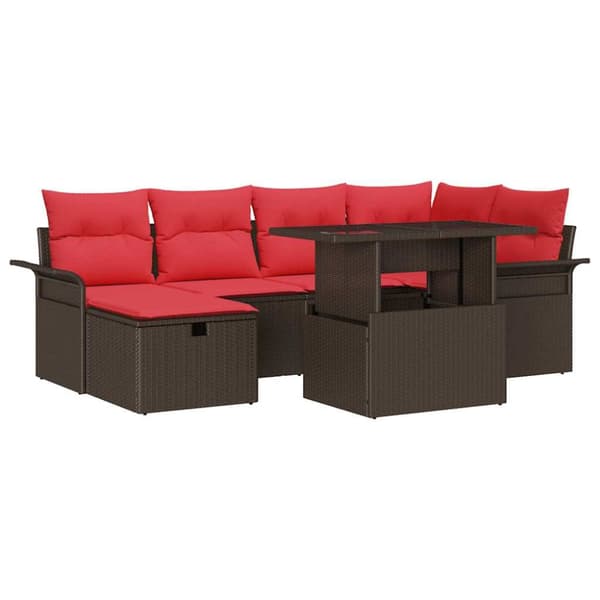 Trädgårdsoffset med kudde med lagring 7 pcs Brun Poly rattan