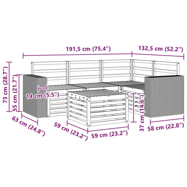 Utomhussoffset 5 pcs Naturlig 59 x 59 x 37 cm Polyester