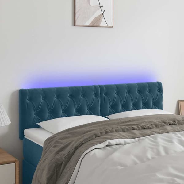 Sänggavel LED mörkblå 144x7x78/88 cm sammet