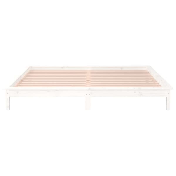 Sängram LED vit 140x200 cm massivt trä