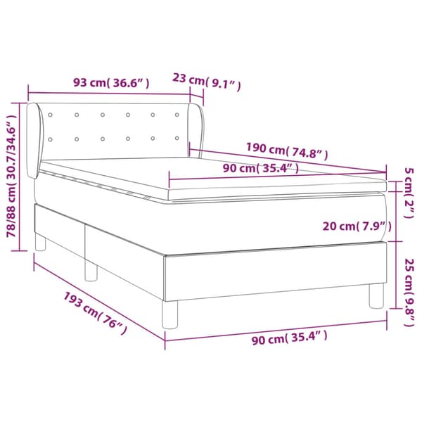 Ramsäng med madrass rosa 90x190 cm sammet