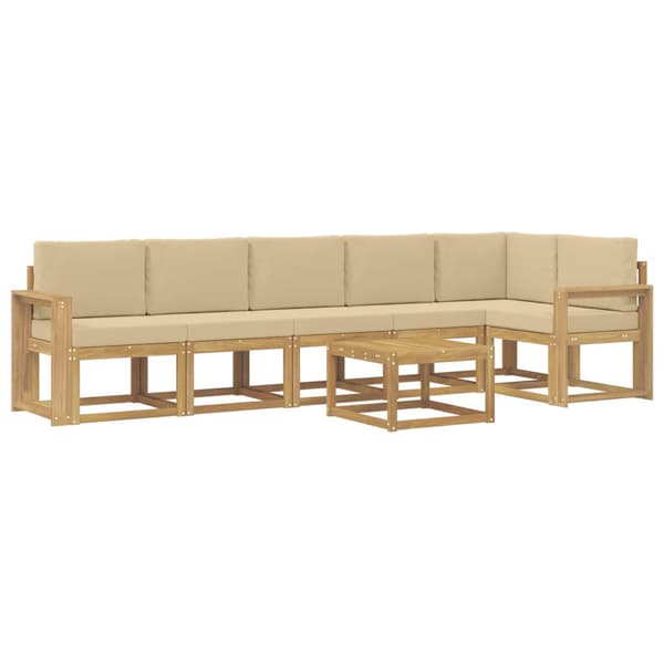 Utomhussoffset med kudde 7 pcs Vit och Beige Polyester