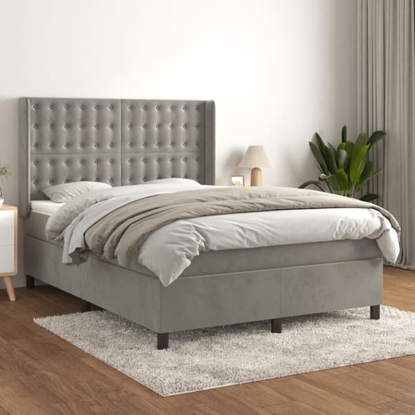 Ramsäng med madrass ljusgrå 140x190 cm sammet