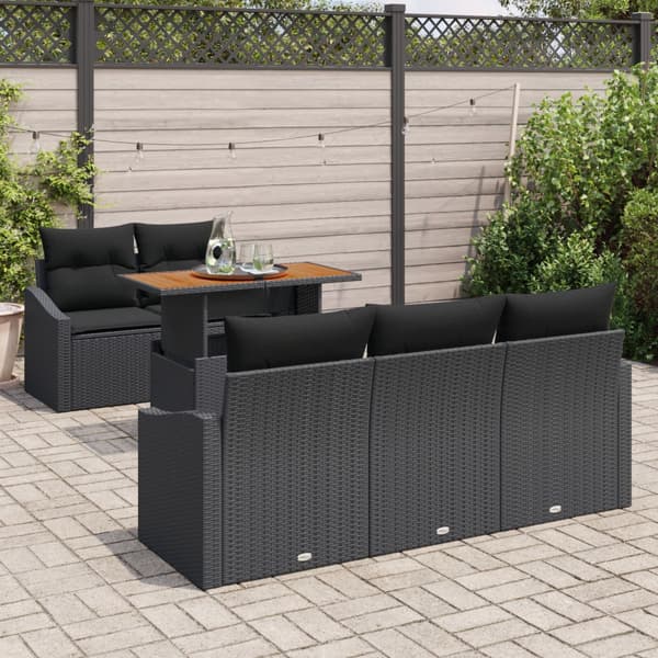 Trädgårdsoffset med lagring 6 pcs Svart Poly rattan