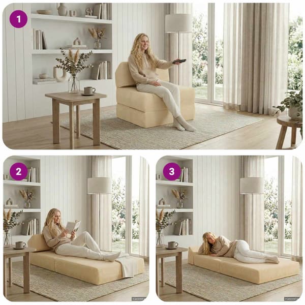 Fällbar Soffbed Gräddvit 60 x 70 x 41 cm Tyg