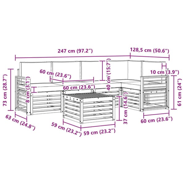 Utomhussoffset 6 pcs Vit och antracit 59 x 59 x 37 cm Polyester