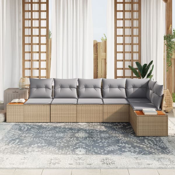 Trädgårdsoffset med kudde 6 pcs Beige Poly rattan