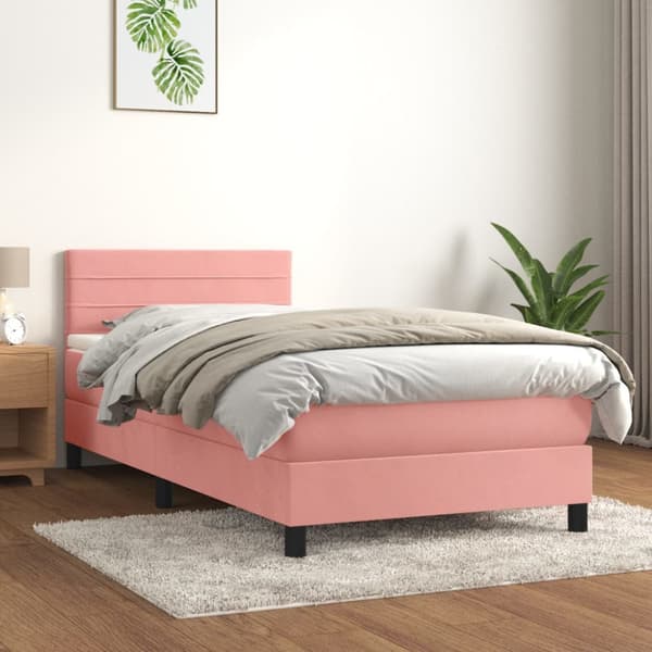 Ramsäng med madrass rosa 90x190 cm sammet