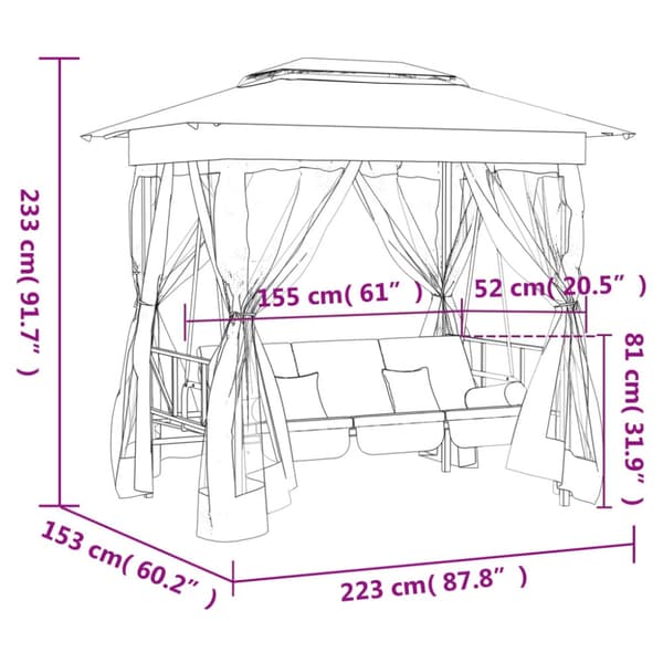 Paviljong med hammock grön tyg&stål
